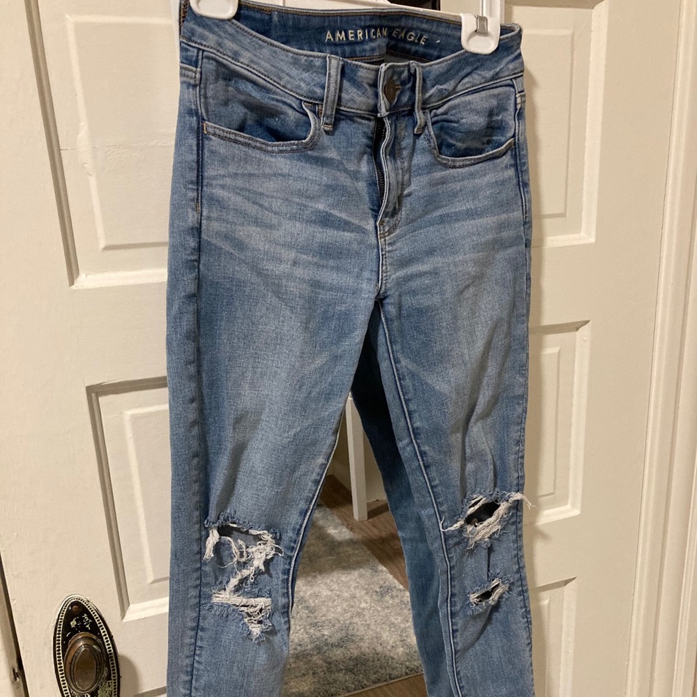 Distressed cutoff jeans